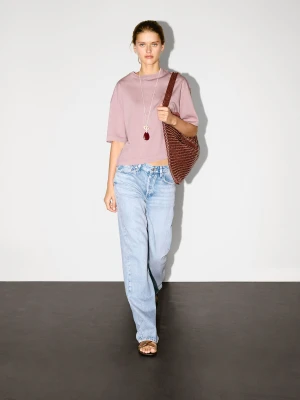 Koszulka Z Krótkim Rękawem Ze 100% Bawełny - Różowy - - Massimo Dutti - Kobieta