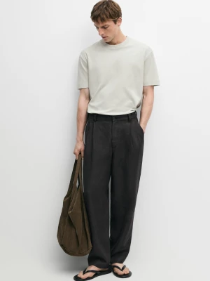 Koszulka Z Krótkim Rękawem Ze 100% Bawełny - Sprany Błękit - Massimo Dutti - Male