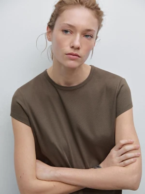 Koszulka Z Krótkim Rękawem Ze 100% Bawełny - Sprany - - Massimo Dutti - Kobieta
