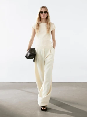 Koszulka Z Krótkim Rękawem Ze 100% Bawełny - Surowy - - Massimo Dutti - Kobieta