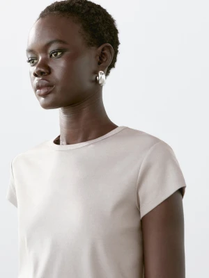 Koszulka Z Krótkim Rękawem Ze 100% Bawełny - Szarobrązowy - - Massimo Dutti - Kobieta
