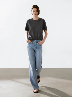 Koszulka Z Krótkim Rękawem Ze 100% Bawełny - Szary Antracytowy - - Massimo Dutti - Kobieta