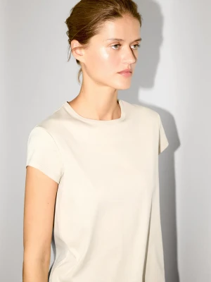 Koszulka Z Krótkim Rękawem Ze 100% Bawełny - Szary Naturalny - - Massimo Dutti - Kobieta