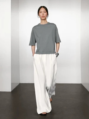 Koszulka Z Krótkim Rękawem Ze 100% Bawełny - Szary/Niebieski - - Massimo Dutti - Kobieta