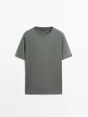 Koszulka Z Krótkim Rękawem Ze 100% Bawełny - Zielony - - Massimo Dutti - Mężczyzna
