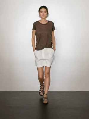 Koszulka Z Krótkim Rękawem Ze 100% Lnu - Brązowy - - Massimo Dutti - Kobieta