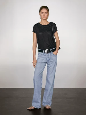 Koszulka Z Krótkim Rękawem Ze 100% Lnu - Czarny - - Massimo Dutti - Kobieta