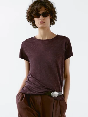 Koszulka Z Krótkim Rękawem Ze 100% Lnu - Czereśniowy - - Massimo Dutti - Kobieta