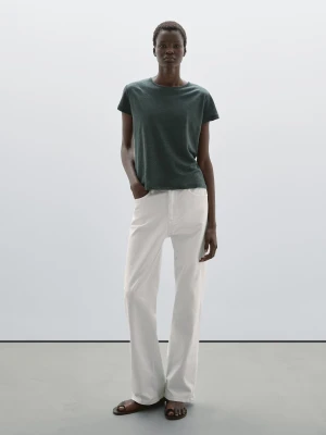 Koszulka Z Krótkim Rękawem Ze 100% Lnu - Ołowiany - - Massimo Dutti - Kobieta