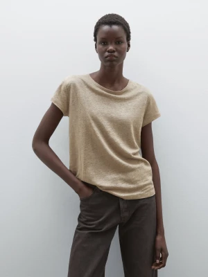 Koszulka Z Krótkim Rękawem Ze 100% Lnu - Sprany - - Massimo Dutti - Kobieta