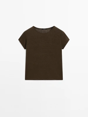 Koszulka Z Krótkim Rękawem Ze 100% Lnu - Zieleń Mchu - - Massimo Dutti - Kobieta