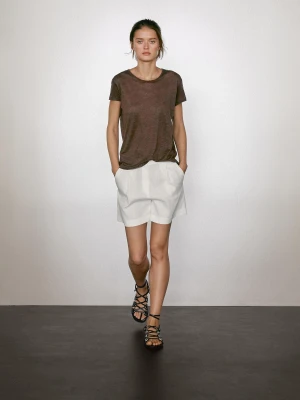 Koszulka Z Krótkim Rękawem Ze 100% Lnu - Zieleń Mchu - - Massimo Dutti - Kobieta