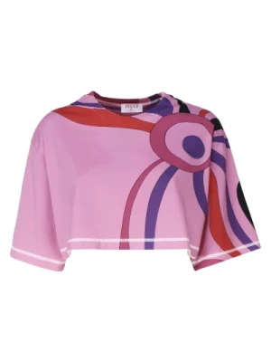Koszulka z Marmurowym Nadrukiem Różowa Emilio Pucci