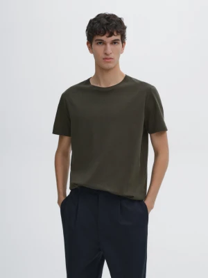 Koszulka Z Merceryzowanej Bawełny Z Krótkim Rękawem - Khaki - - Massimo Dutti - Mężczyzna