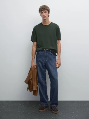 Koszulka Z Mieszanki Bawełny Z Krótkim Rękawem - Butelkowy - - Massimo Dutti - Mężczyzna