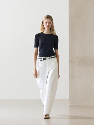 Koszulka Z Mieszanki Bawełny - Granatowy - - Massimo Dutti - Kobieta