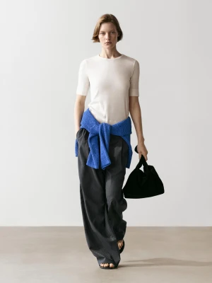 Zdjęcie produktu Koszulka Z Mieszanki Bawełny - Surowy - - Massimo Dutti - Kobieta