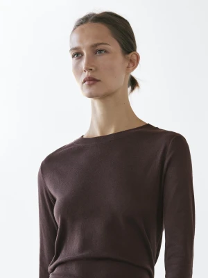 Koszulka Z Mieszanki Bawełny Z Długim Rękawem - Brązowy - - Massimo Dutti - Kobieta