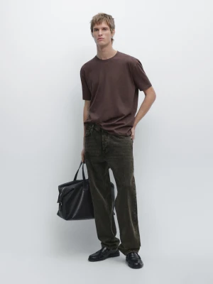 Koszulka Z Krótkim Rękawem Z Mieszanki Bawełny - Bakłażanowy/Oberżynowy - - Massimo Dutti - Mężczyzna