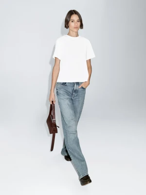 Koszulka Ze 100% Bawełny Z Krótkim Rękawem - Biały - - Massimo Dutti - Kobieta