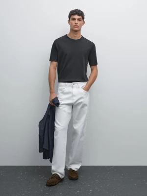 Koszulka Z Mieszanki Bawełny Z Krótkim Rękawem - Czarny - - Massimo Dutti - Mężczyzna