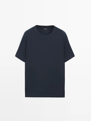 Koszulka Z Mieszanki Bawełny Z Krótkim Rękawem - Granatowy - - Massimo Dutti - Mężczyzna
