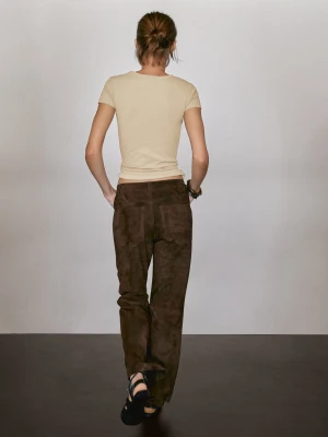 Koszulka Z Mieszanki Bawełny Z Krótkim Rękawem - Jasnozielony - - Massimo Dutti - Kobieta