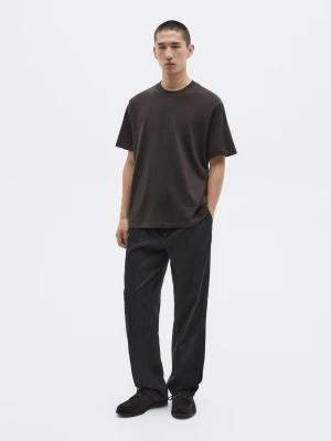 Koszulka Z Mieszanki Bawełny Z Krótkim Rękawem − Limited - Czekoladowy - - Massimo Dutti - Mężczyzna