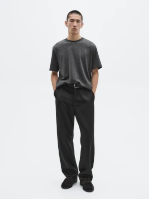 Koszulka Z Mieszanki Bawełny Z Krótkim Rękawem − Limited - Szary Melanżowy - - Massimo Dutti - Mężczyzna