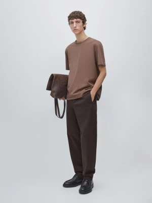 Koszulka Z Mieszanki Bawełny Z Krótkim Rękawem - Mokka - - Massimo Dutti - Mężczyzna