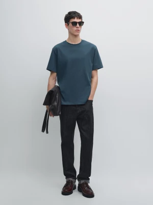 Koszulka Z Mieszanki Bawełny Z Krótkim Rękawem - Niebieski - - Massimo Dutti - Mężczyzna