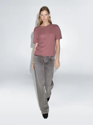 Koszulka Z Mieszanki Bawełny Z Krótkim Rękawem - Pudrowy Róż - - Massimo Dutti - Kobieta