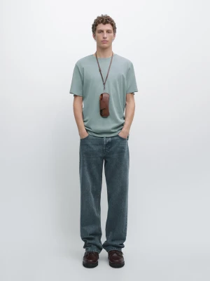 Koszulka Z Mieszanki Bawełny Z Krótkim Rękawem - Szaroniebieski - - Massimo Dutti - Mężczyzna