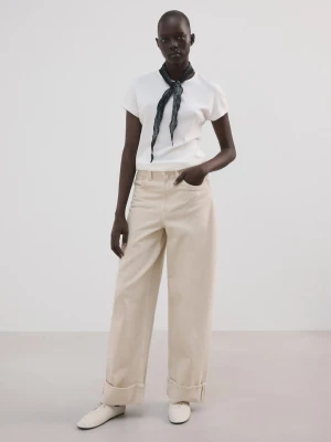 Koszulka z mieszanki bawełny z krótkim rękawem złamana biel - Kobieta - - MANGO