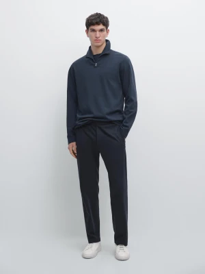 Koszulka Z Mieszanki Bawełny Z Krótkim Suwakiem - Granatowy - - Massimo Dutti - Mężczyzna