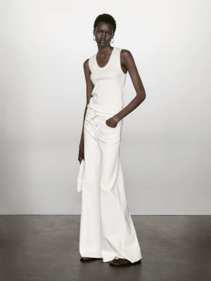 Ciężki Prążkowany Top Z Okrągłym Dekoltem - Biały Złamany - - Massimo Dutti - Kobieta