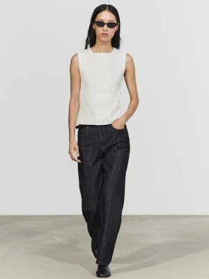 Koszulka Z Mieszanki Bawełny Z Ozdobnym Karczkiem - Biały Złamany - Massimo Dutti - Female