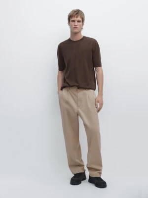 Koszulka Z Mieszanki Wełny Z Krótkim Rękawem - Szarobrązowy - - Massimo Dutti - Mężczyzna