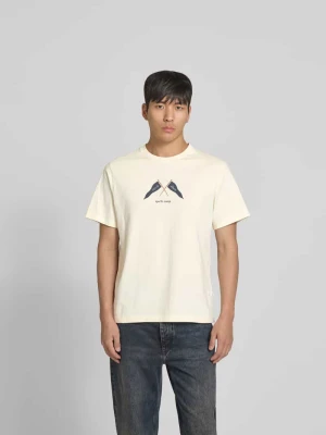 męski t-shirt w kroju regular fit z nadrukiem z logo Forét Beżowy