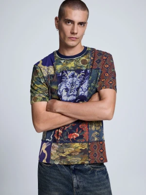 Koszulka z nadrukiem patchwork Desigual niebieski