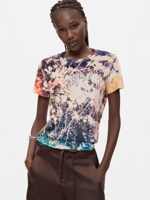 Koszulka z nadrukiem tie dye Desigual pomarańczowy