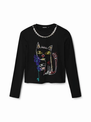 Koszulka z nadrukiem w stylu arty z motywem kota Desigual