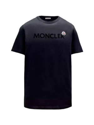 Koszulka z okrągłym dekoltem Granatowy Bawełna Logo Moncler