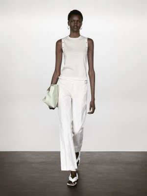 Koszulka Z Okrągłym Dekoltem I Oczkami - Biały - - Massimo Dutti - Female