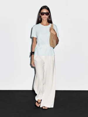 Koszulka Z Ozdobnym Szwem Na Rękawie - Błękitny - - Massimo Dutti - Female