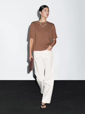 Koszulka Oversize Z Przeszyciami - Brązowy - - Massimo Dutti - Kobieta