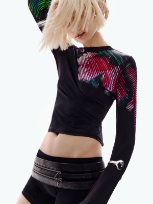 Zdjęcie produktu Koszulka z pikselowanym kwiatem Desigual czarny
