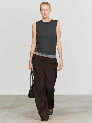 Koszulka Z Podwójnym Wykończeniem I Wełną - Ciemnoszary - Massimo Dutti - Female