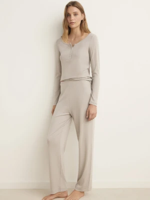 Koszulka z prążkowanej dzianiny na guziki jasny / pastelowy szary - Kobieta - - MANGO