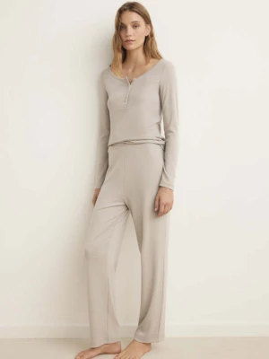 Koszulka z prążkowanej dzianiny na guziki jasny / pastelowy szary - Kobieta - - MANGO